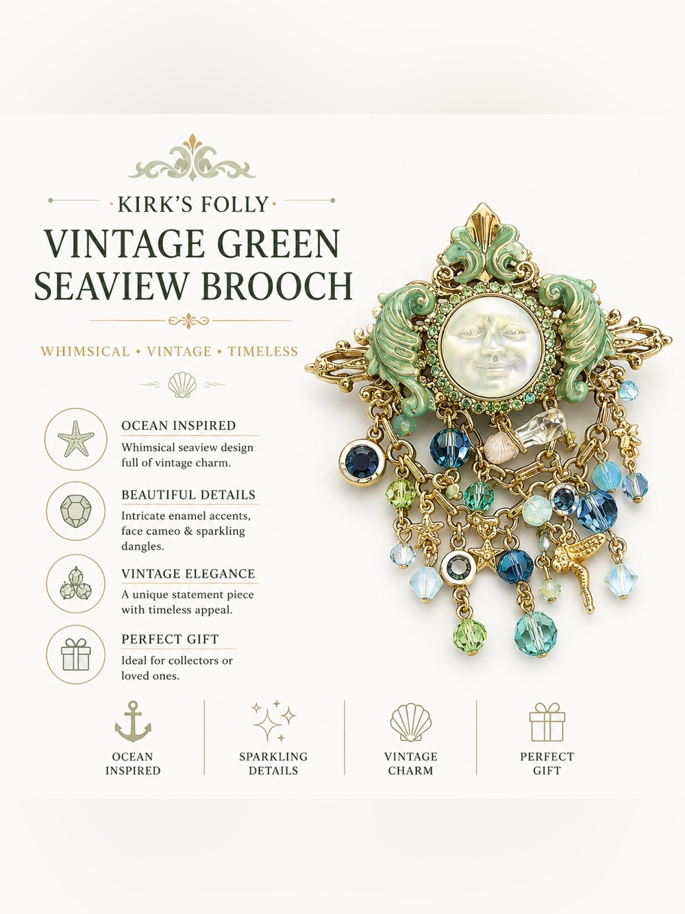 C517 Kirk’s Folly Vintage Green Seaview Brooch